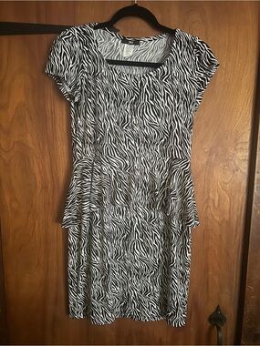 J.B.S. Zebra Print Peplum Mini Dress - Black & White